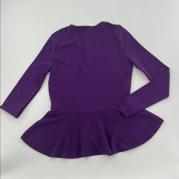Lafayette 148 New York Purple Peplum cotton button front cardigan elevated basic - Picture 7 of 8